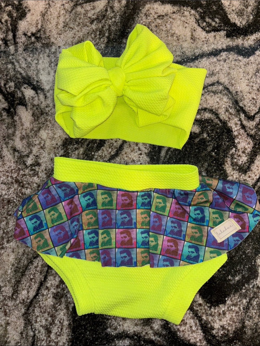 Neon Yellow Girls' Bow Headband & Elvis Skirt Set